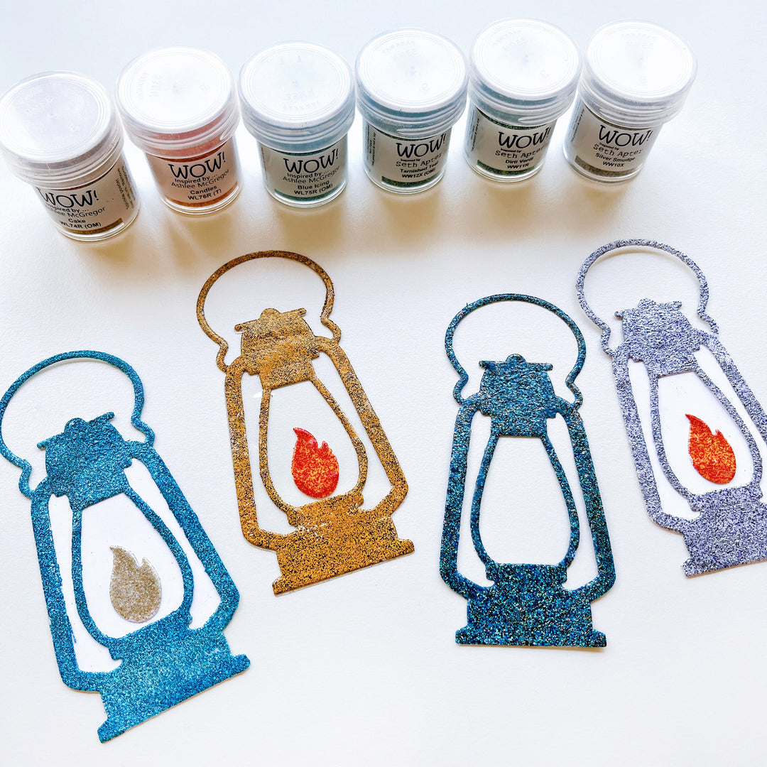 4 embossed Camping Lanterns using the Camping Lantern die.