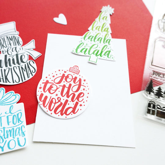 ornament, christmas tree, present, and snowman dies