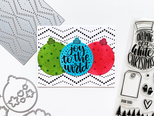 Dotted Zig Zag Cover Plate Die with green, blue, and red ornaments