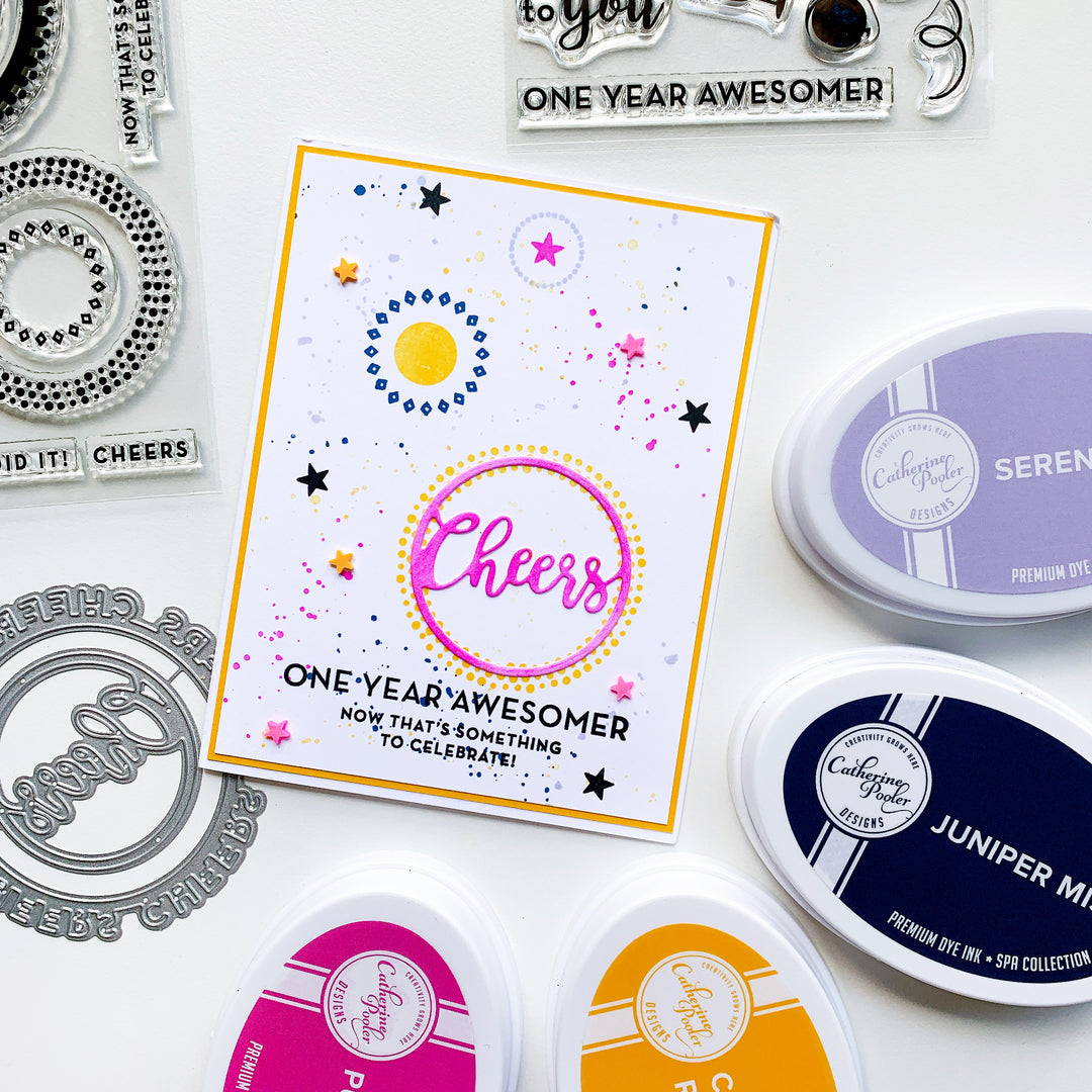 birthday card made with round of cheers word die