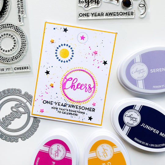 birthday card made with round of cheers word die