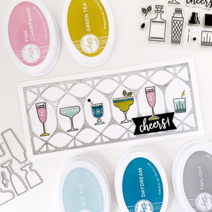 Cocktail Party Glasses with Glitter On the Rocks Cut Out Cover Plate Slimline Card