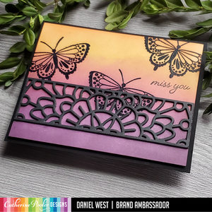 miss you card with butterflies and gardens edge