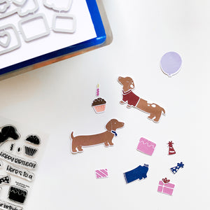Doxie Birthday Party Dies cut out and stamped
