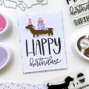 Big Happy stamp with doxie and sprinkles patterned paper border