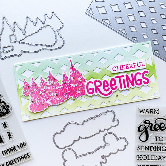 marquise slimline card with cheerful greetings sentiment