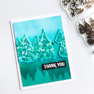 thank you card with evergreen woods stamp