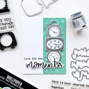 live for the moments card with wallpaper patterned paper