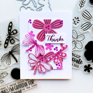 thanks card with embossed dragonflies