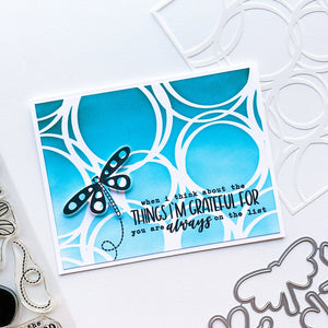 scribbled circles card with dragonfly and sentiment