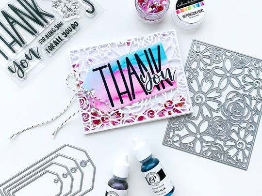 Big Thanks Stamp Set Tag on White Flower Background Shaker Card