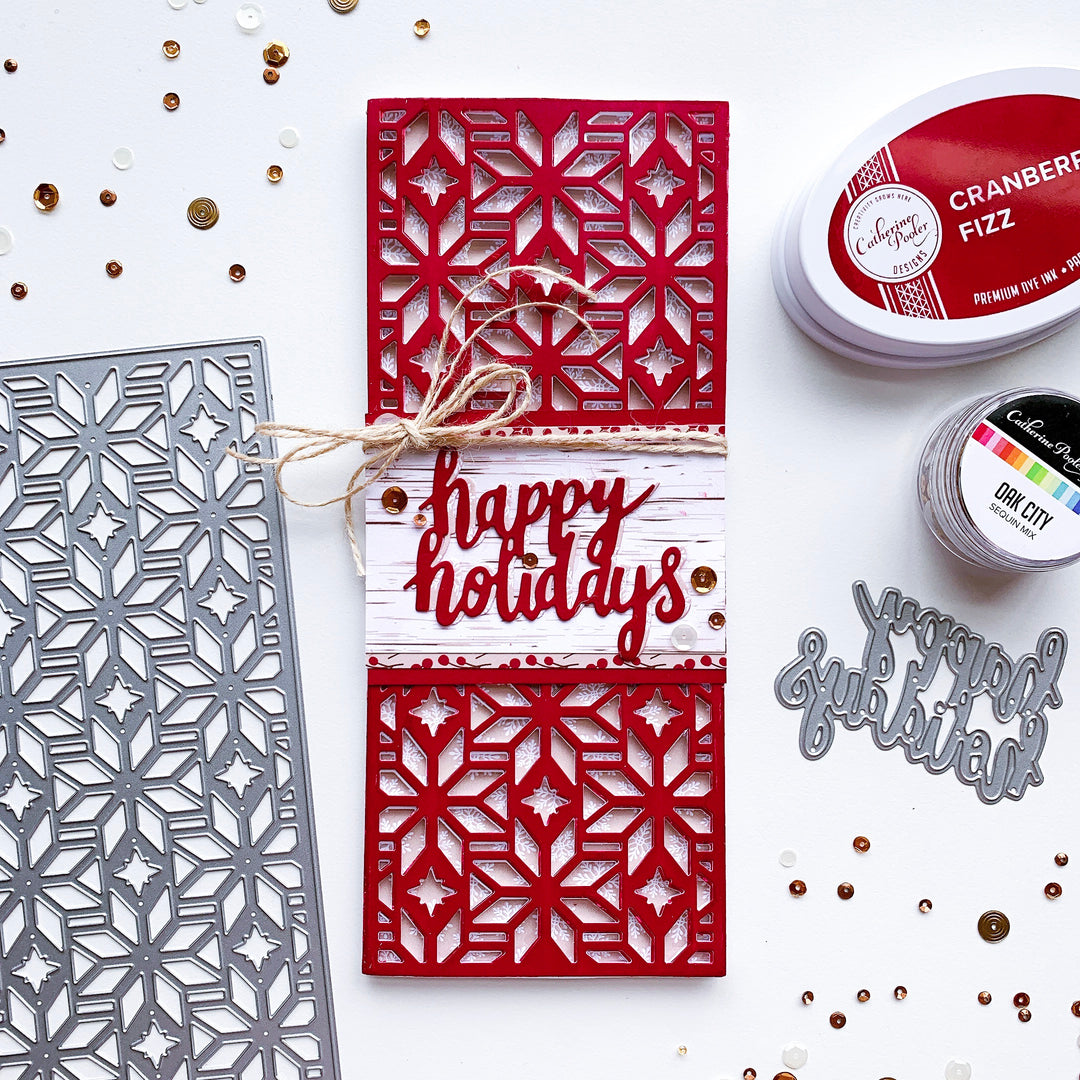 Cranberry Fizz Happy Holidays DieCut over FolkStar Slimline