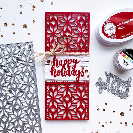 Cranberry Fizz Happy Holidays DieCut over FolkStar Slimline
