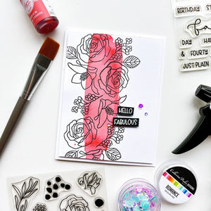 hello fabulous card with fresh picked floral stamps