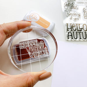 Happy Fall y'all stamp on round acrylic block 