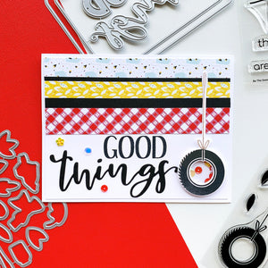 A Tisket, A Tasket Patterned Paper With Tire Swing and Good Things Sentiment