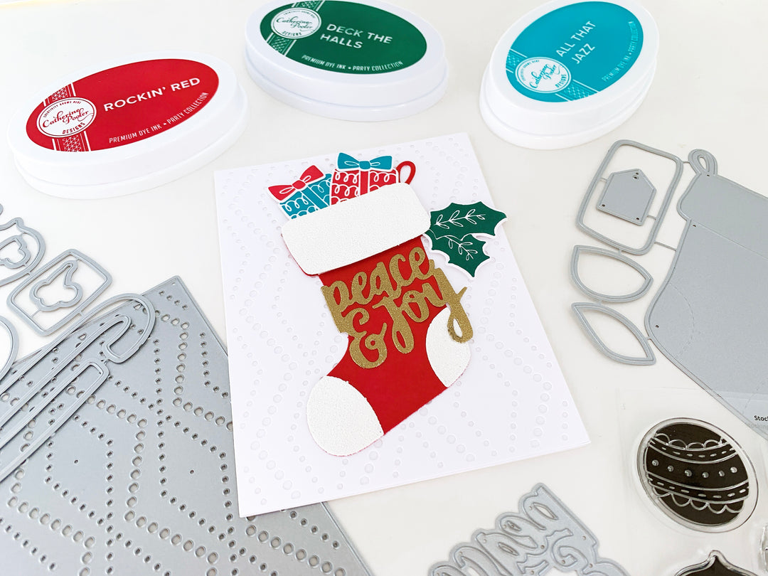 Peace and joy card with stocking