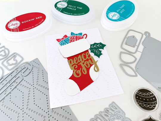 Peace and joy card with stocking