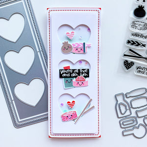 Heart Trio shaker card with Sushi cut out pieces