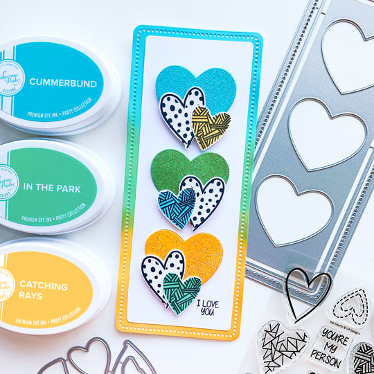 Heart Trio Cutout hearts embossed in cummerbund, in the park and touch of lemon