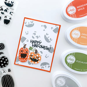 happy halloween card with pumpkins