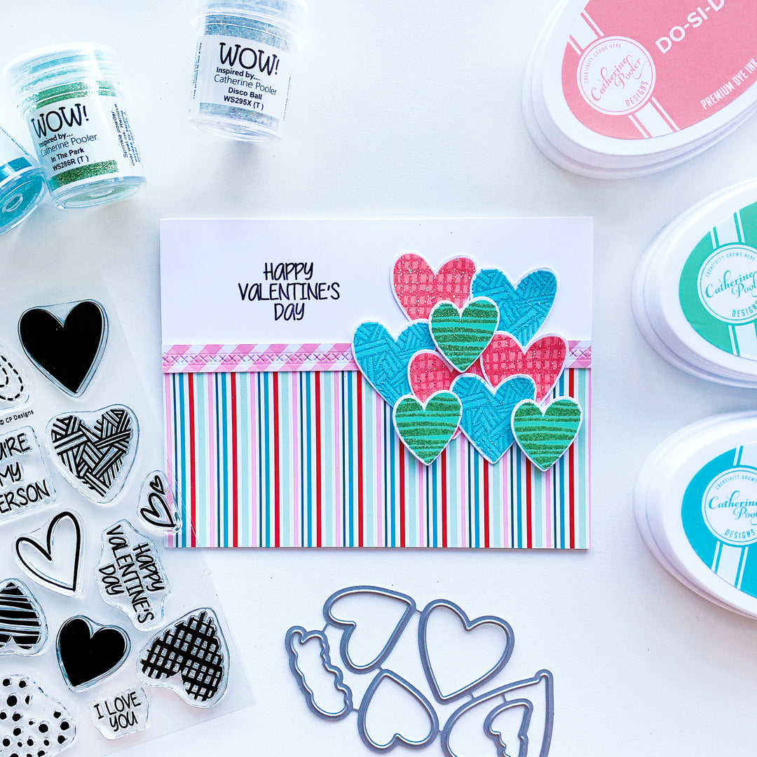 Hip Hearts bouquet over striped patterned paper