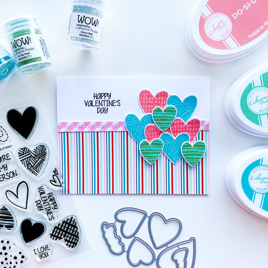 Hip Hearts bouquet over striped patterned paper