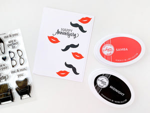 happy anniversary card with lips and mustaches