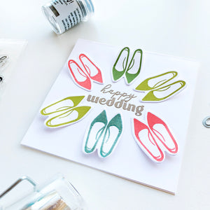 happy wedding card with shoes