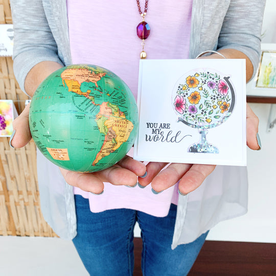 Amber's World Stamp Set Globe and Sentiment