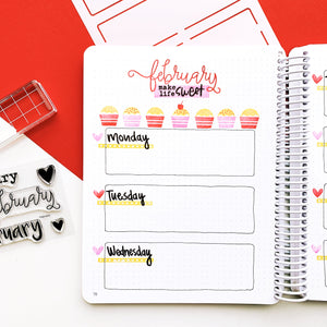 February Stamp Set weekly canvo spread with cupcakes and hearts