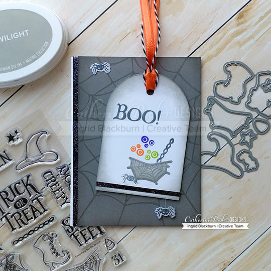 Boo! sentiment with spiderweb background