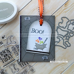 Boo! sentiment with spiderweb background