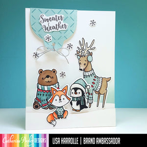 sweater weather card with shaker tag and animals