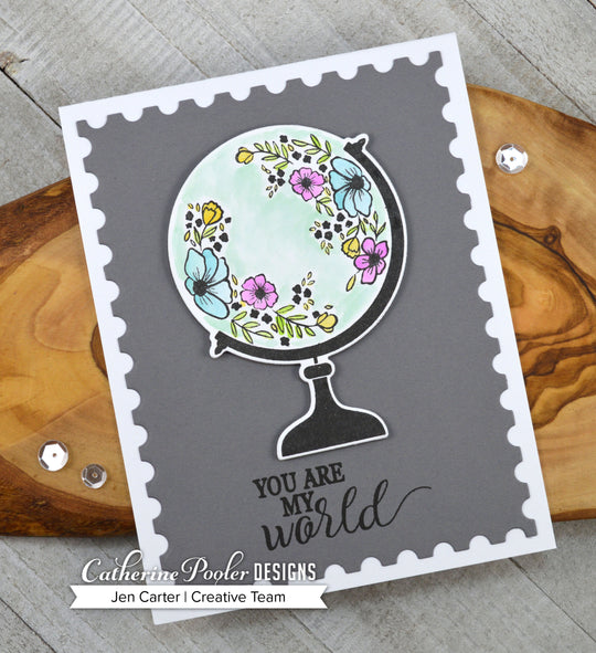 Amber's World Globe and Sentiment on Grey Background