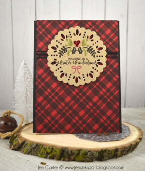 Card with sentiment and plaid background stamp