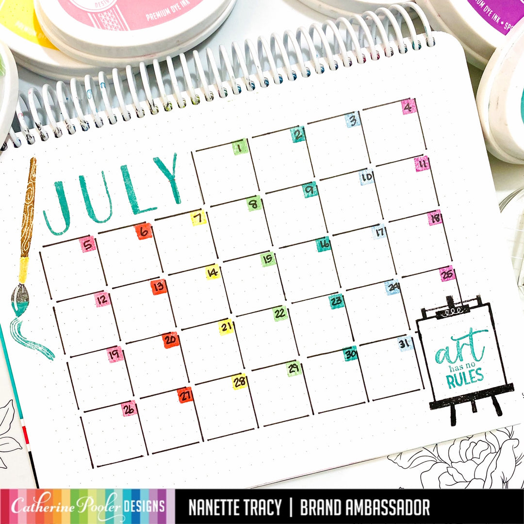 July calendar in bullet journal