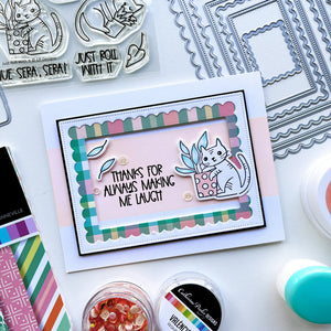 thanks for always making me laugh card with potted patterned paper