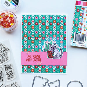 live today with gusto card with potted patterned paper