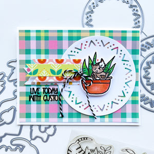 live today with gusto card with potted patterned paper