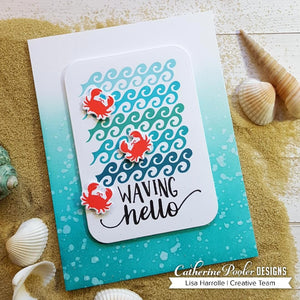 hello card with waves and crabs