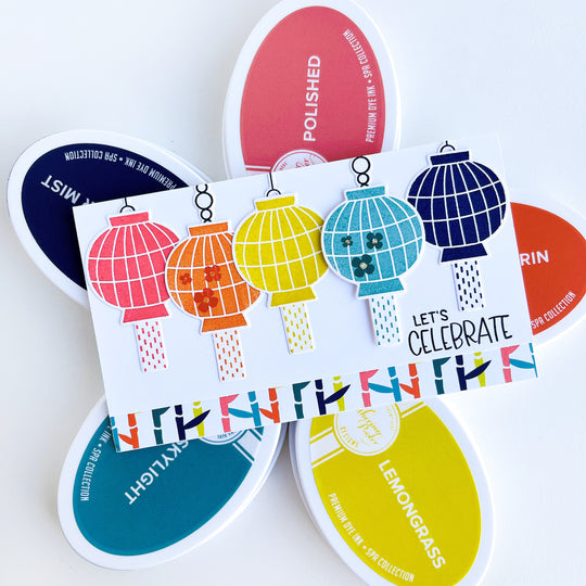 Let's Celebrate rainbow row of lanterns card