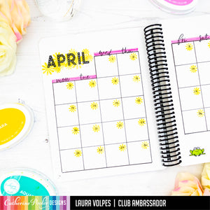 April monthly calendar canvo spread with yellow flowers