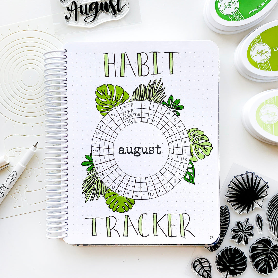 August Stamp Set Habit Tracker with Palm Leaves