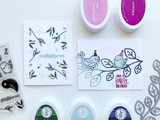 Two Lovely birdies cards with stems and branches