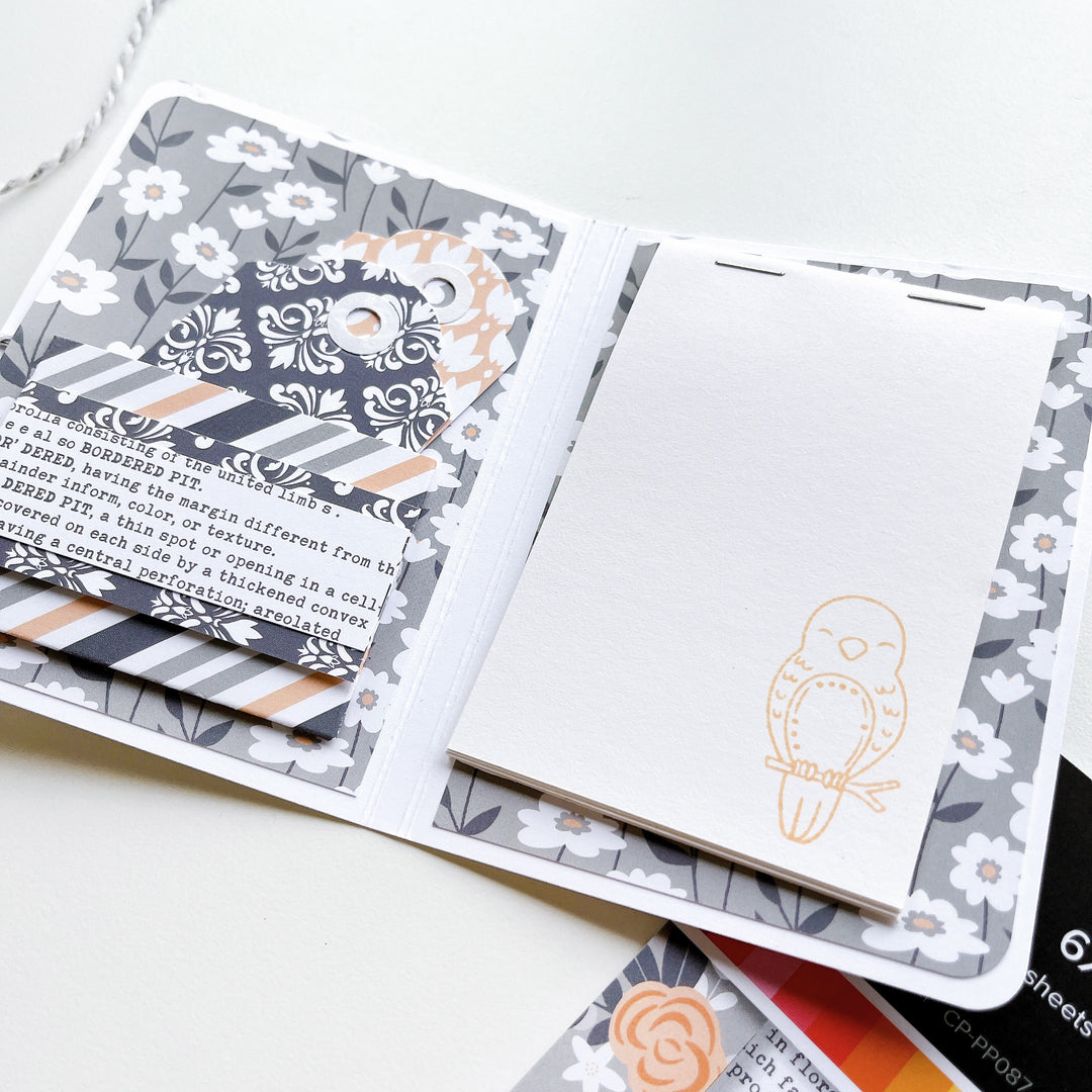 Notepad folder using Lovebirds stamp set, Twilight Reading patterned paper and Apricot ink pad.