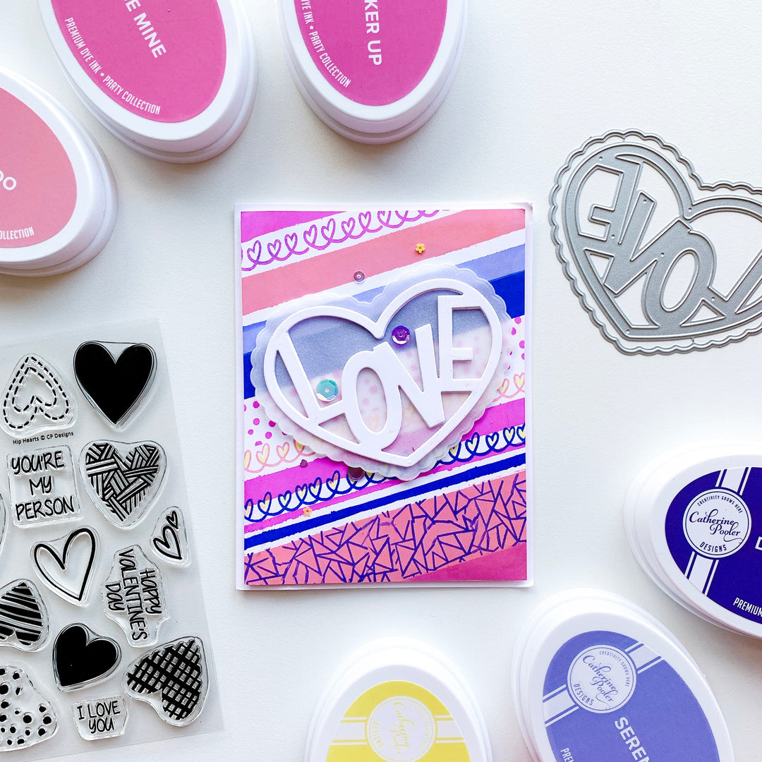 Love in Heart over stamped patterned background