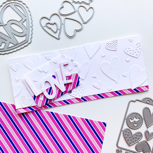 White Love Slimline Card with white hearts cut out
