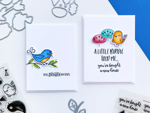 Two brightly colored Lovely birdies cards
