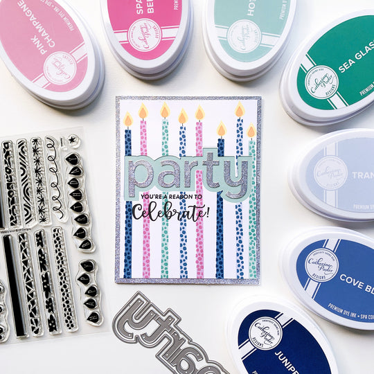 Glittered Party Word Die over stamped candles